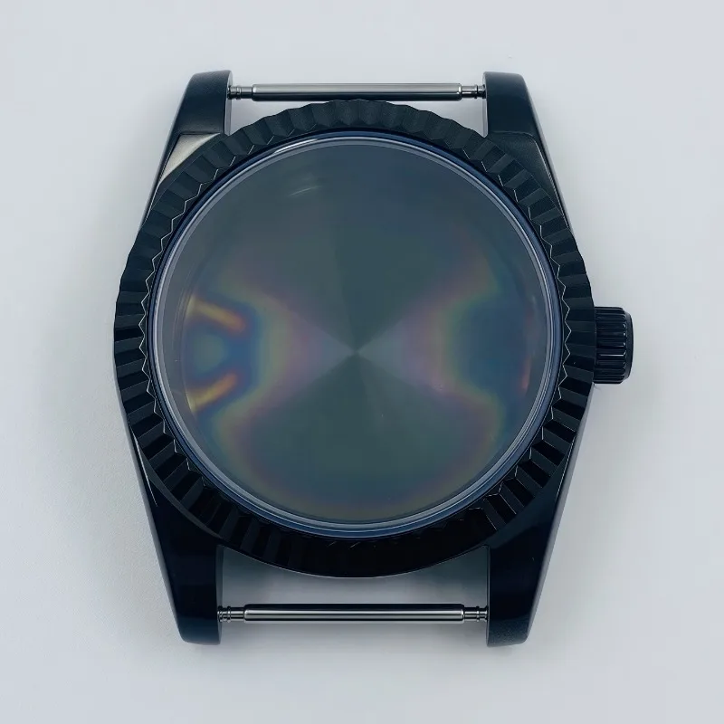36/39MM Black Case for Dogtooth Ring Watch Case Rounded Edge Bevel Case Sapphire for NH35 Movement