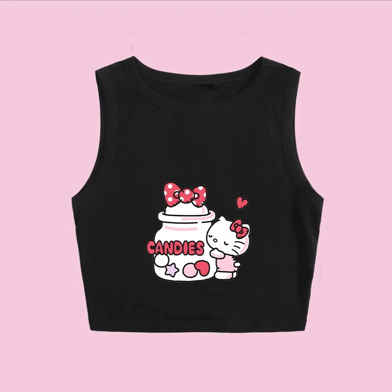 Sommer Sanrio Hello Kitty süßes Mädchen japanisches und koreanisches Y2K-Top Damen-T-Shirt 2025, neues kurzes ärmelloses T-Shirt Damen-Top