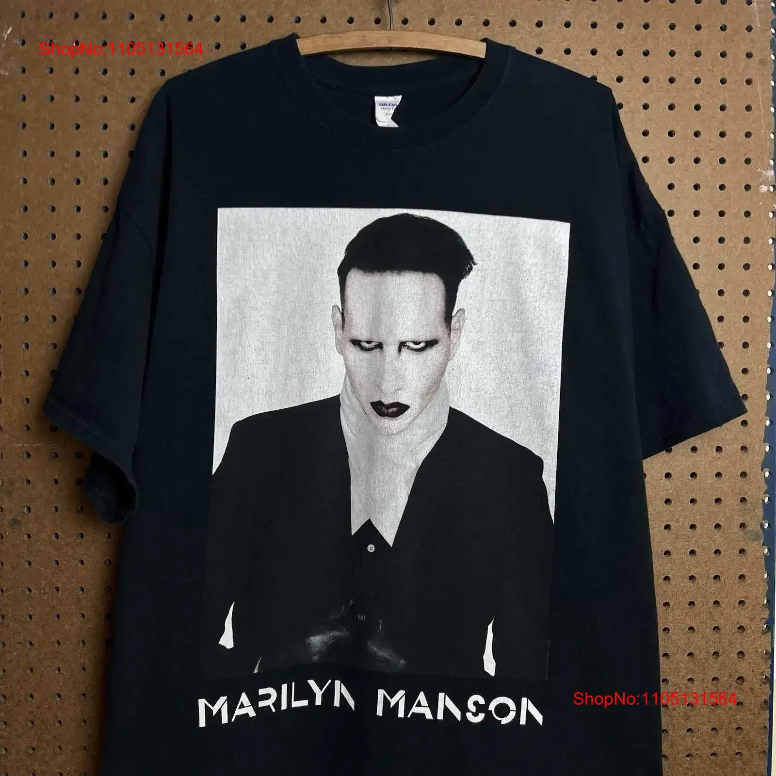 مارلين مانسون تي شيرت رجالي 2XL الفرقة السوداء جولة الموسيقى 2015 خمر Y2K نهاية مرات خمر غسلها عادية للجنسين قليلا