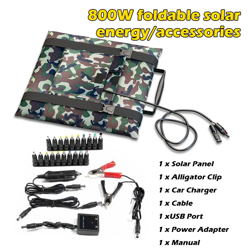 800W Foldable Solar Panel 18V USB Portable Battery Charger For Cell Phone Outdoor Waterproof Power Bank For Camping Accessories