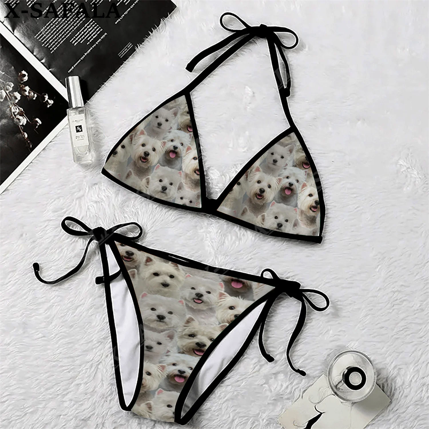 Pets Lover  Animals Patterns 3D Print Women Micro Triangle Tie Side Bikini Summer Beachwear Mankini Cute Sexy Beach Bathing Suit