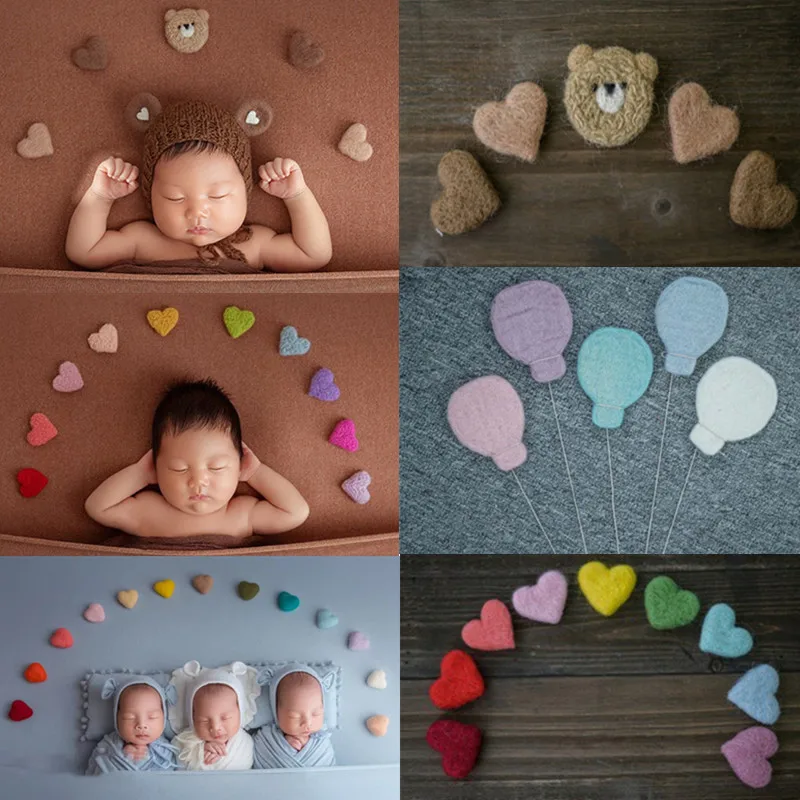 1 Set New Handmade Wool Felt Newborn Photography Props Accessories Love Hearts Stars Props For Baby Photo Shooting Background