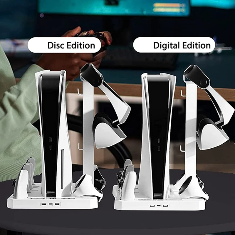 VR Charging Station For PS VR2 PS5 Charging Station with Cooling Fan, VR Charging Display Stand with Headset and Game Storage Ho