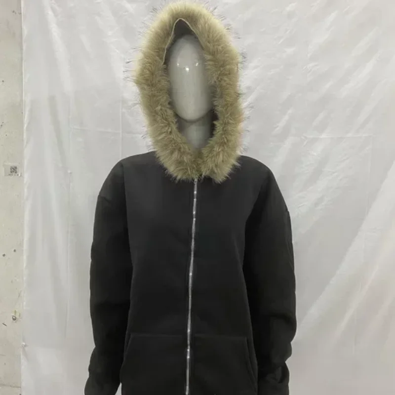 

Мужская и женская одежда, модная уличная толстовка на молнии, пальто, топ, европейско-американская зимняя однотонная плюшевая шапка с длинными рукавами, толстовка