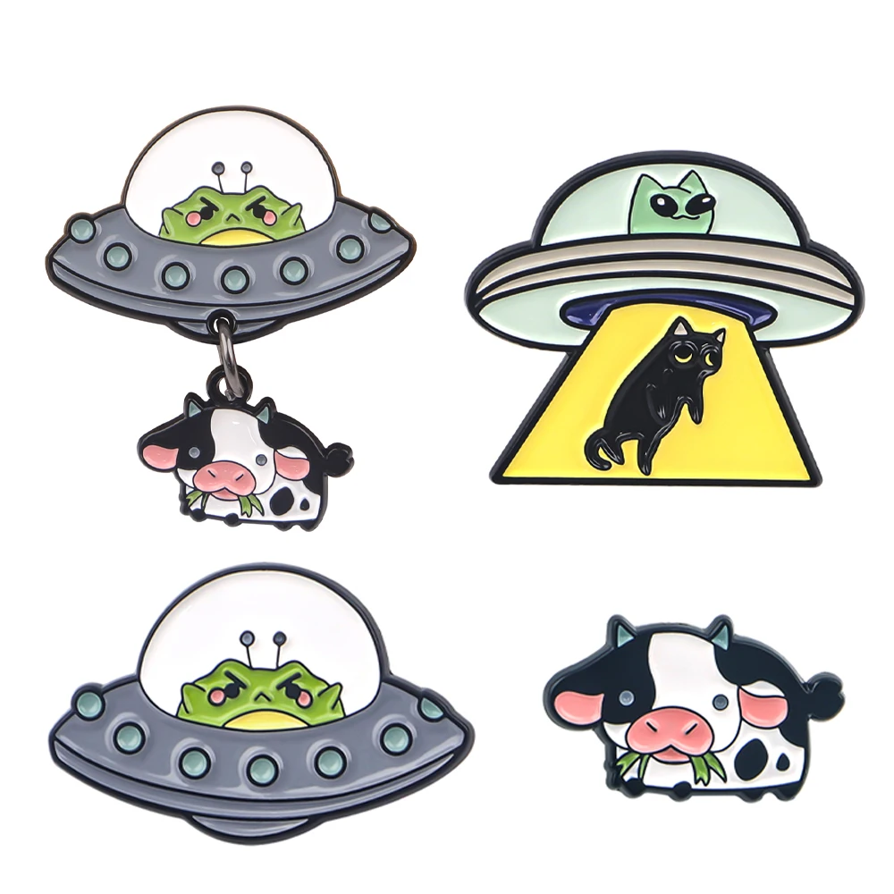 Alien UFO Enamel Pins Brooches Woman Men Backpack Bags Badge Fashion Lapel Jewelry Friends Birthday Gifts