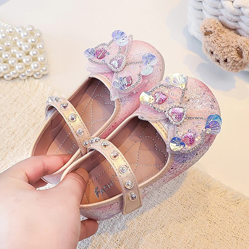 Girls Mary Jane Princess Flats, Toddler Glitter Gradient Dress Shoes Rhinestone Butterfly, Sparkly Party Wedding Shoes Girls