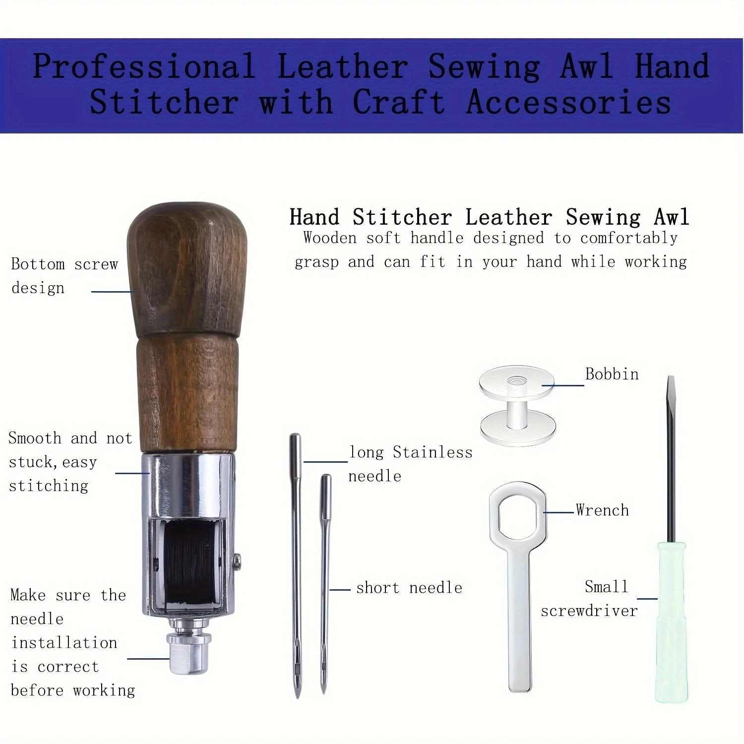 Leather Sewing Machine Set, Handheld Sewing Machine for Leather DIY Crafts, Leather Repair Stitching Tool for Leather Shoes