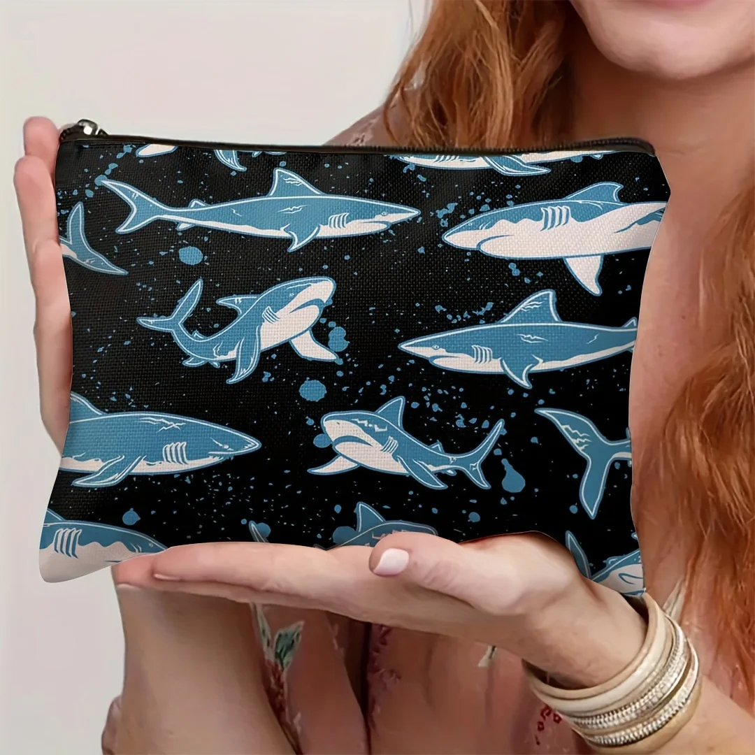 

A Ocean-inspired Shark Themed Makeup Bag - Multifunctional Zipper Pouch For Women, Jewelry Storage Bag,