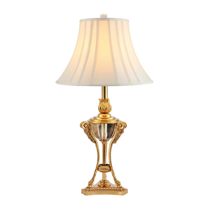 

DINGFAN European Style All Copper Fabric Lampshade Bedroom Bedside Living Room Desk Office Decorative Table Lamp