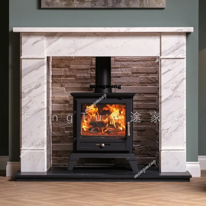 Natural marble fireplace decorative cabinet villa living room home designer white stone mantel