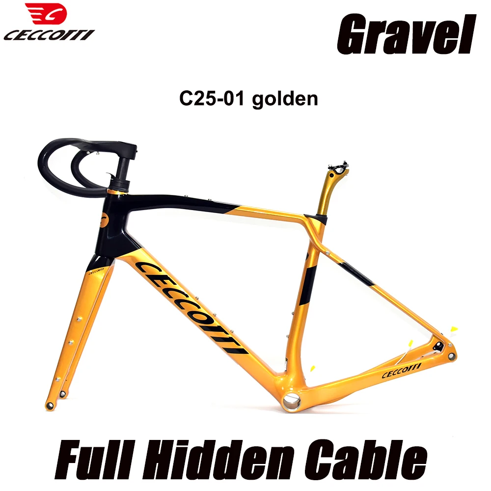 CECCOTTI  Bicycle Frameset Gravel T1000 Full Carbon material and Full Hiiden Cable Design Disc Brake Gravel Bike Frame