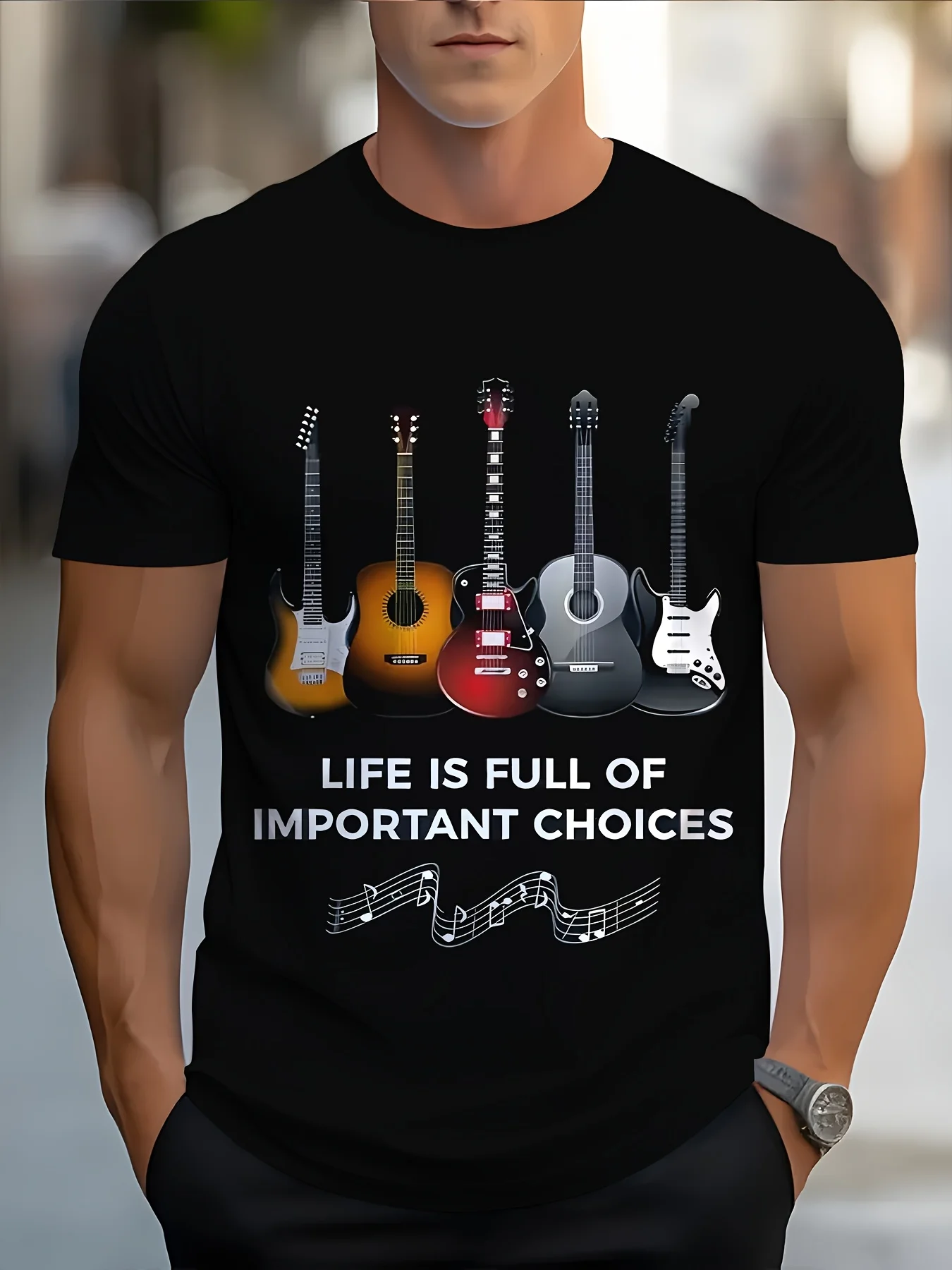 

"Life is Full of Important Choices" Electric & Acoustic Guitars T-Shirt 100% Cotton O-Neck Short Sleeve Casual Mens T-shirt