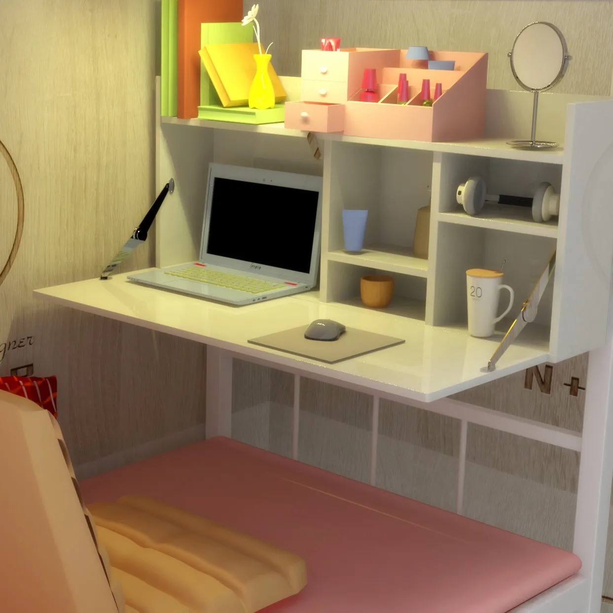 Bed Computer Desk Folding Empty Computer Desk Dormitory Artifact Bed Small Table Folding Desk Factory Straight Hair