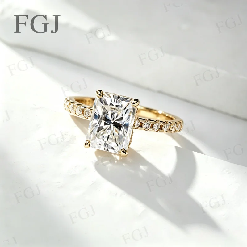 D-Farbiger 3ct Radiant-Schliff Moissanit Verlobungsring aus vergoldetem 925er Sterlingsilber für Damen, individueller Schmuck, GRA-zertifiziert – Detail 11