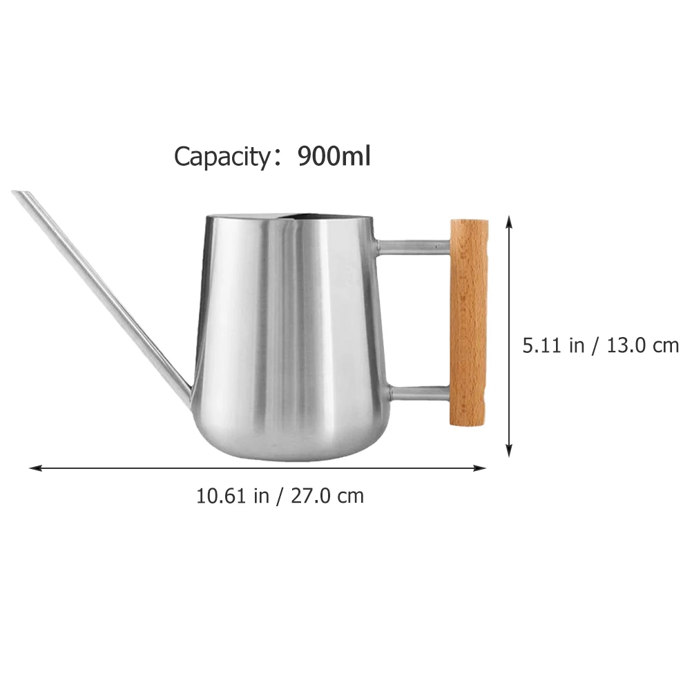 

Stainless Steel Watering Can 900ML Small Gardening Kettle Wood Handle Indoor Plants Flower Pot Long Spout Metal Sprinkler
