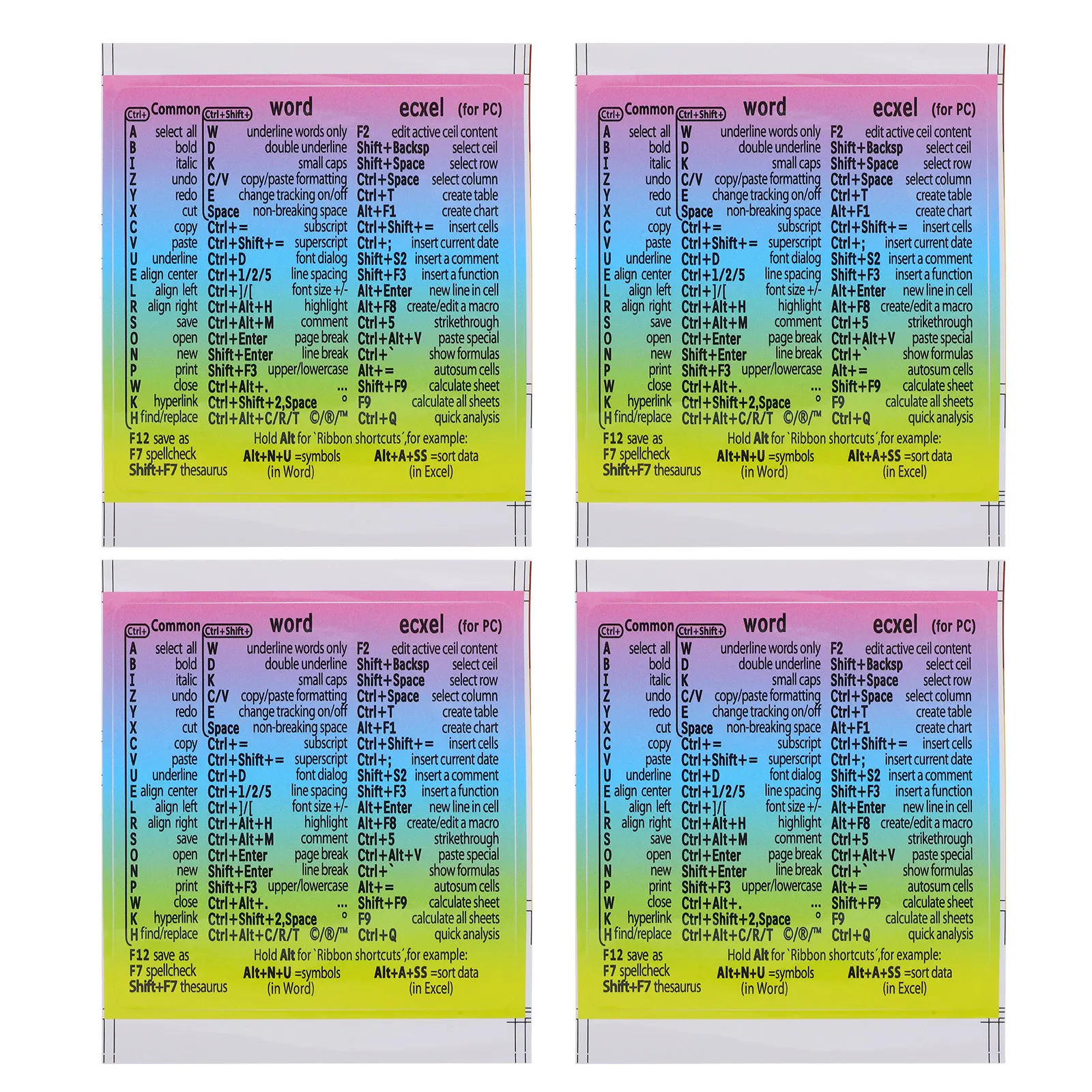 

4 Sheets Laptop Shortcut Stickers Clear Text Design Easy Apply Repositionable Adhesive Decals Compatible with All Laptops