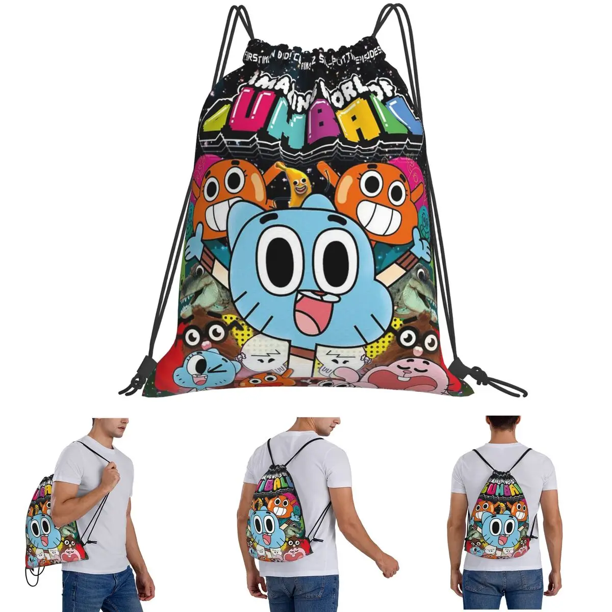 

Рюкзаки с героями мультфильмов «Удивительный мир Гамбола», повседневные портативные сумки на шнурке, спортивная сумка, сумки для книг для школы путешествий