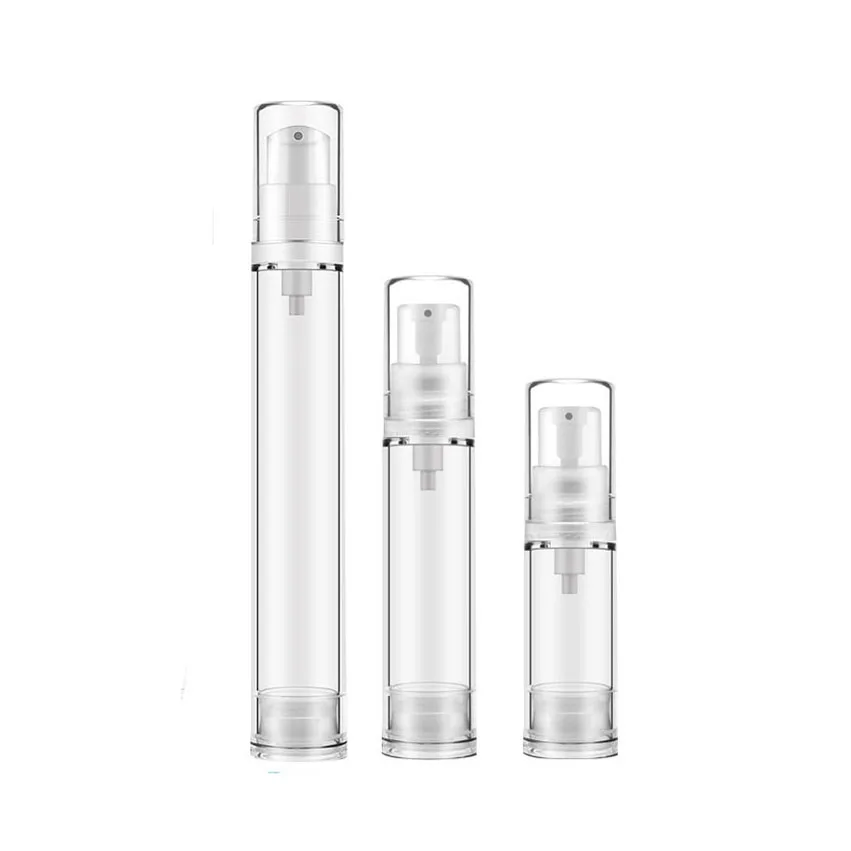 5x5ML 10ML 15ML Transparent Airless Pumpe Vakuum Flasche Kunststoff Reise Flasche 1/3 unzen 1/2 UNZEN Airless Lotion Pumpe Container
