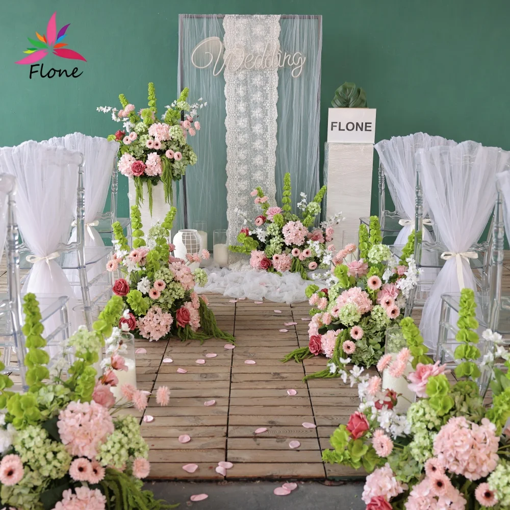 

Customized Artificial Green Pink Hydrangea Flower Arrangement for Wedding Stage Decor Floor Flowers Party Event Props HY3088