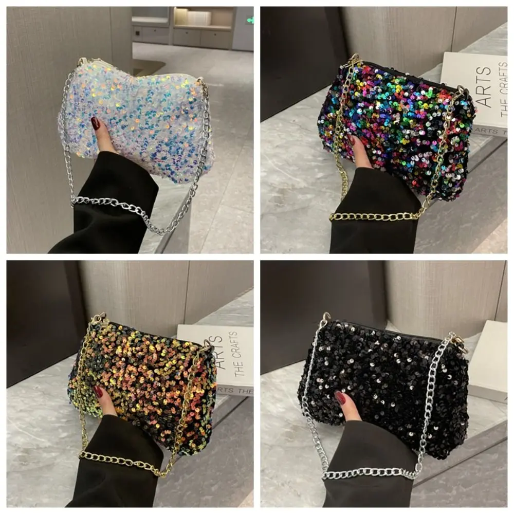 Bolsa tiracolo lantejoulas para senhoras, monocromática, bolsa de ombro, bolsa axilas, embreagem noturna, estilo coreano, bolso simples, INS