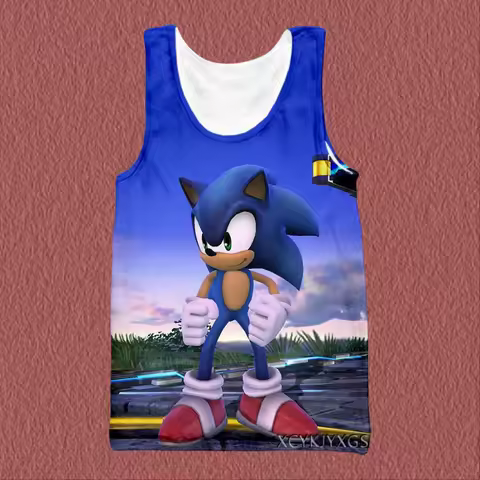 New Sonic Kid Sonic Society 3D Printed Summer Beach Comfortable Breathable Vest Men's Casual Sleeveless T-Shirt