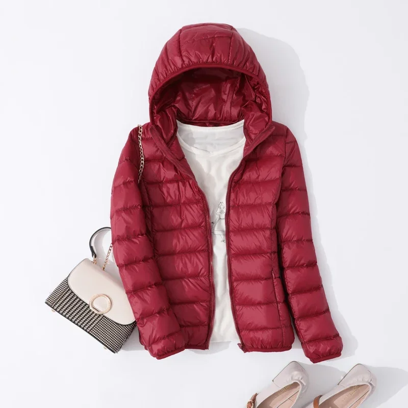 

90% Ultra-light Thin Down Jacket Women Autumn Winter Slim Short Hooded Warm White Duck Down Coat Parka Female Portable Outerwear