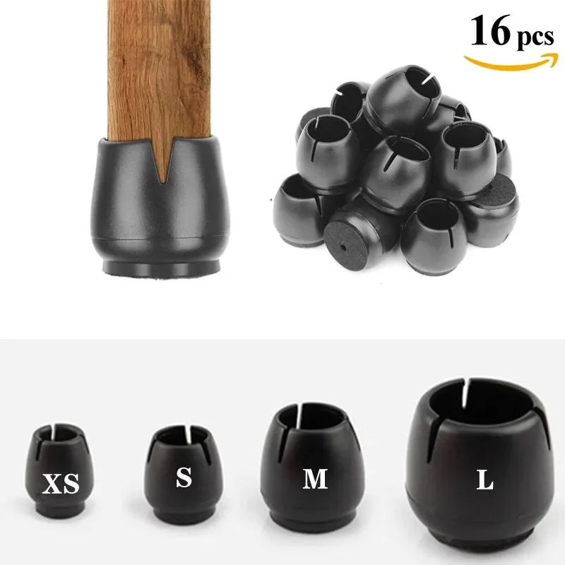 

4 Size 16pcs Silicone Chair Leg Caps Socks black round Furniture Feet Pads Non-Slip Table Glides Feet Cover Wood Floor Protector