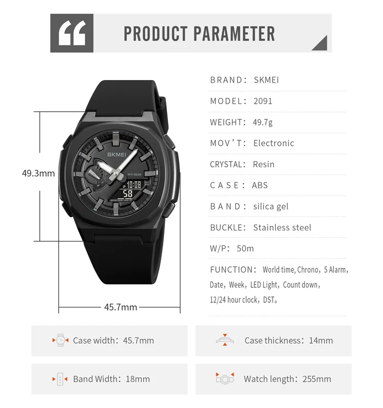 SKMEI New Digital movement DST Wrorld Time Watches Mens Countdown Chrono Wriswatch Waterproof 5 Alarms Date Clock reloj hombre