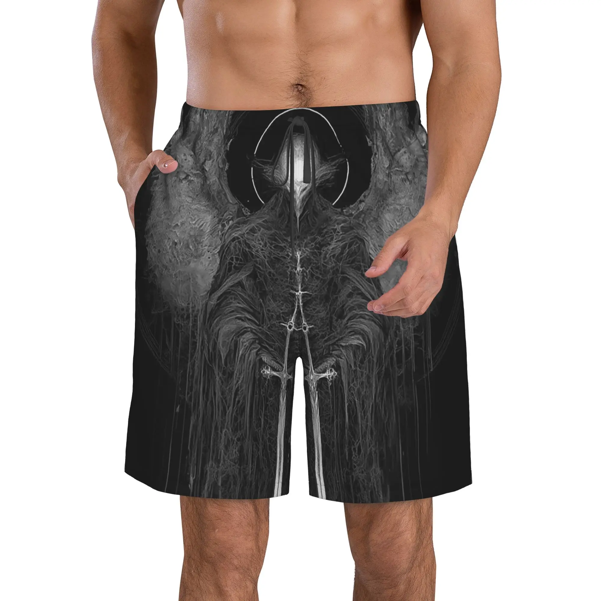 Mysterious Dark Angel God Wielding Sword Trunks Beach Board Shorts Casual Quick Dry Swimming Summer Men Pants