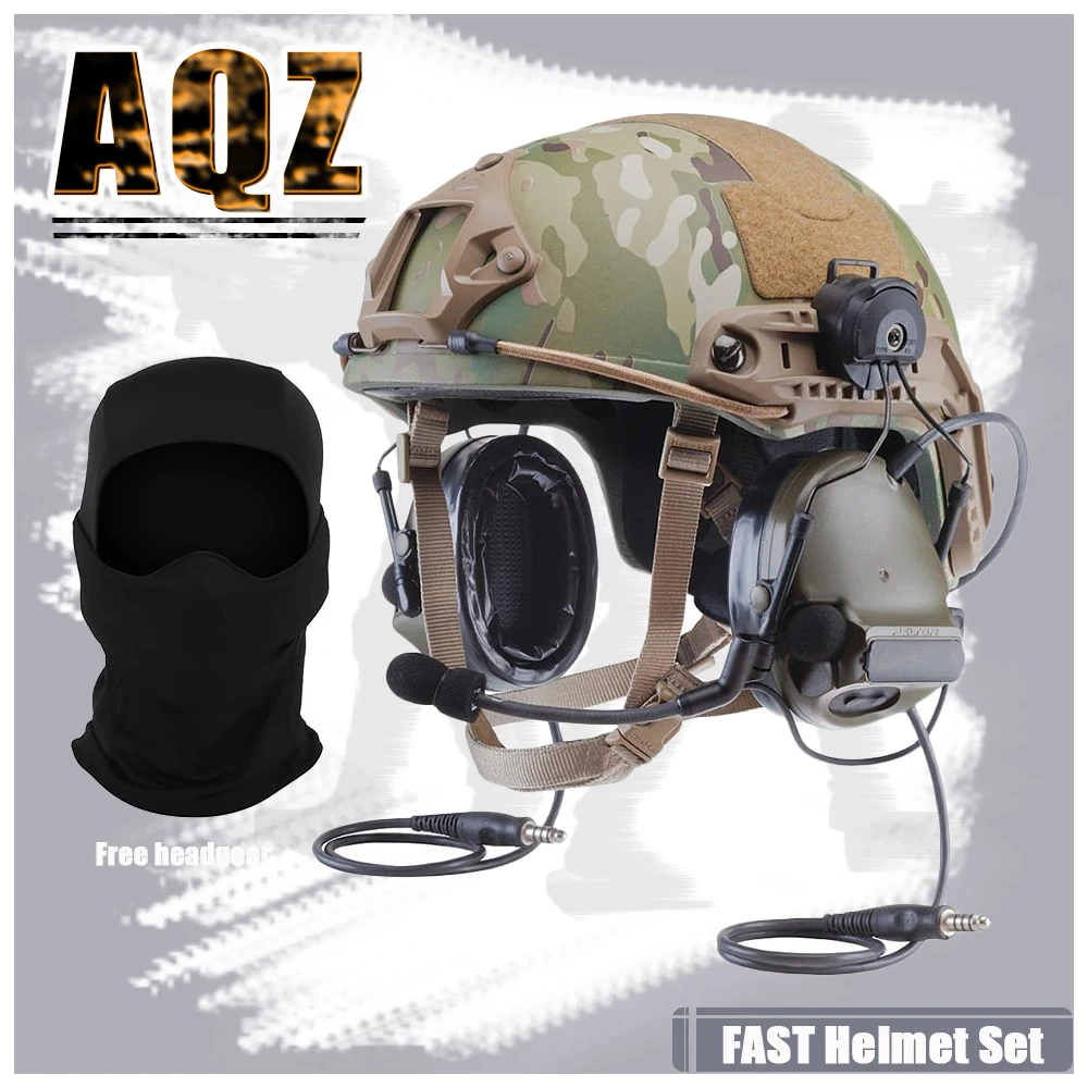 

FAST helmet set, suitable for tactical hunting air rifles, with dual communication pickup noise reduction headphones