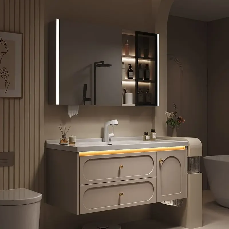 French cream wind bathroom cabinet Corian ceramic integrated basin toilet washbasin hand washbasin combination
