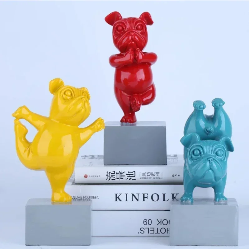 

Resin Yoga French Bulldog Statue Resin Dog Figurines Nordic Creative Cartoon Animals Sculpture Children' Room Decor Crafts