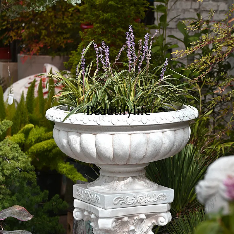 European large Roman flower pot large diameter high foot pot succulent pot garden courtyard base pillar