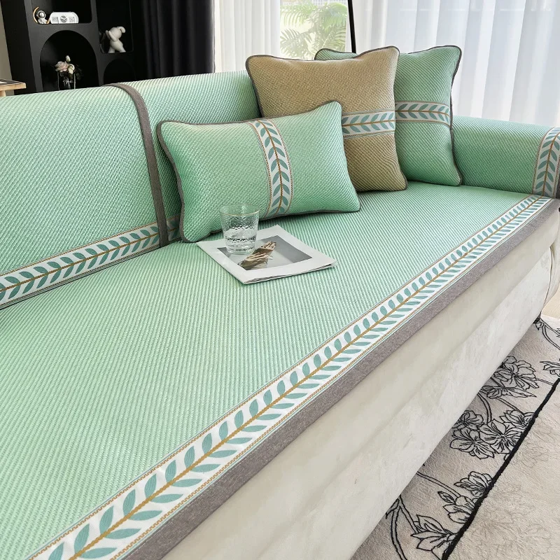 Skin-Friendly Wormwood Sofa Mat for Summer Soft Non-Slip Corner Couch Covers with Straps Cozy Dustproof Twill Home Accessories