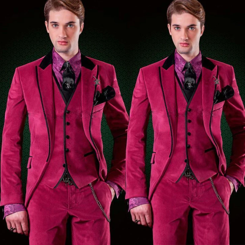 

Velvet Men Wedding Tuxedos 3 Pieces Groomsmen Wear Slim Fit Men Suits Custom Made Fashion Blazer (Jacket + Vest + Pants )