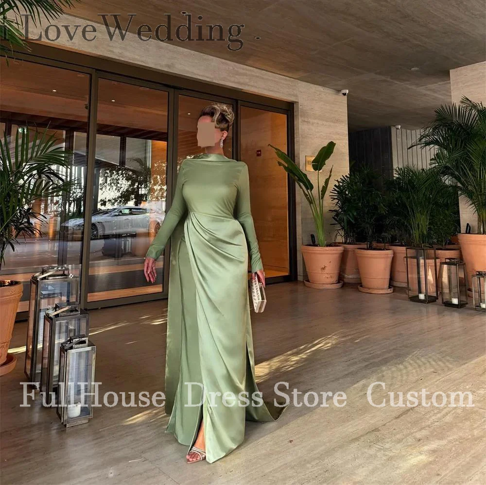 مناسبة مخصصة كلاسيكية س الرقبة الساتان مطوي فستان سهرة رسمي طول الأرض غمد حفلة موسيقية فستان الزفاف مع قطار Vestidos de #1