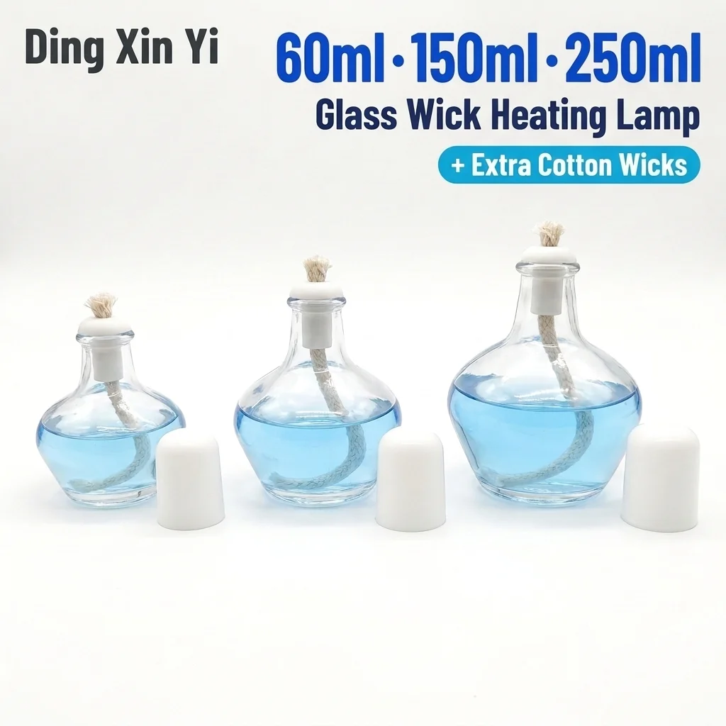 DXY 60ml 150ml 250ml Glass Wick Heating Lamp Set with Replacement Cotton Wicks Lab Burner Bottle for Chemistry Craft