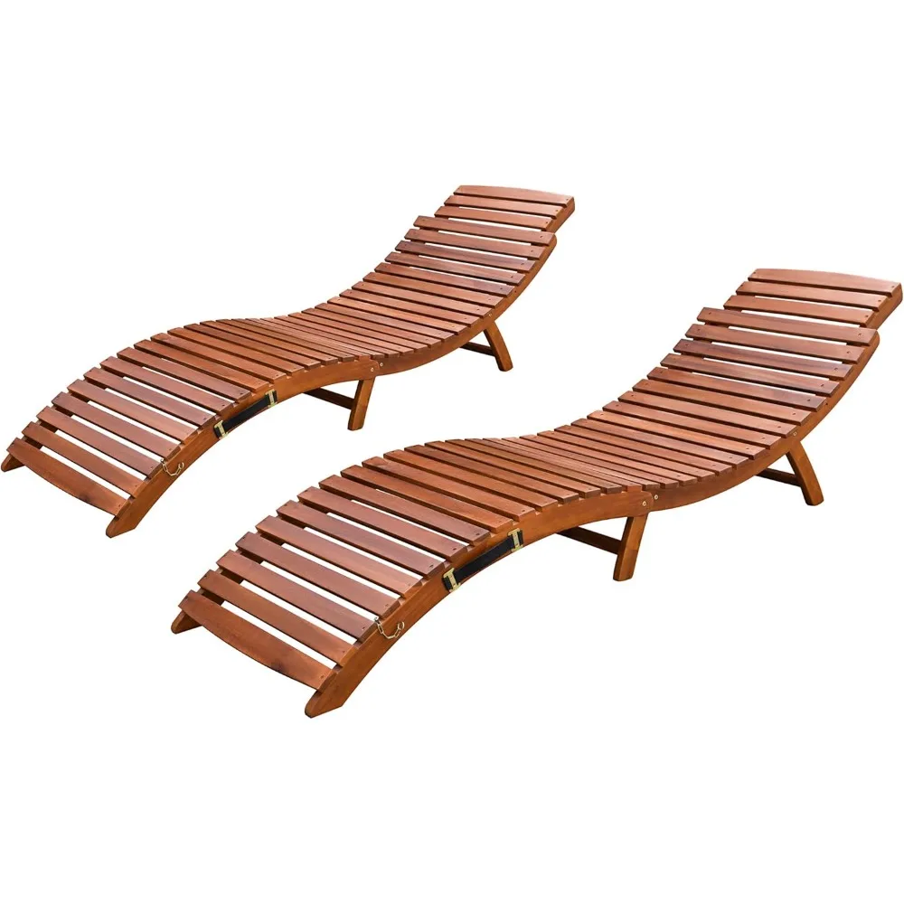 

Outdoor Folding Chaise Lounge - Waterproof Wooden Poolside Chair for Patio