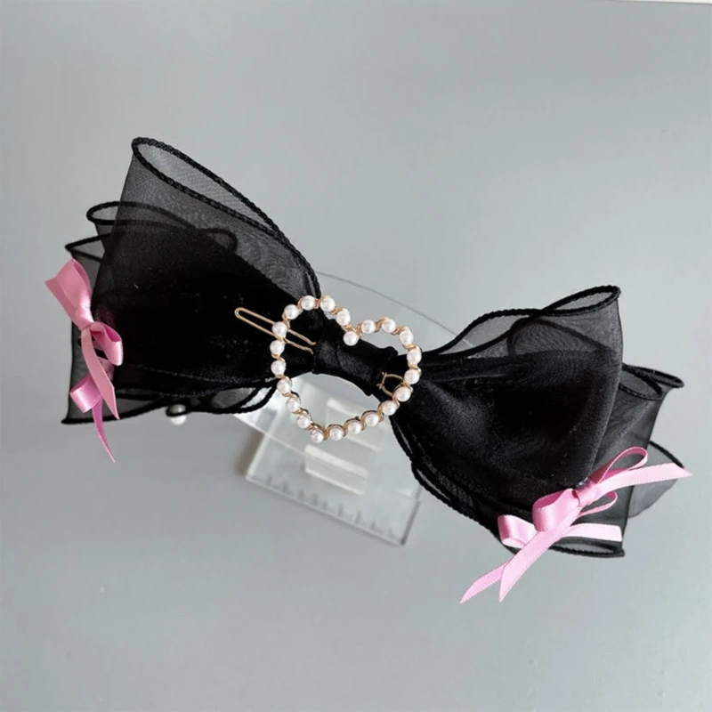 Lolita Girls Cute Pearl Bead Hairband Women Sweet Lace Bows Bridal Hair Hoop Gothic Cosplay Wedding Party Headband Photo Props image 4