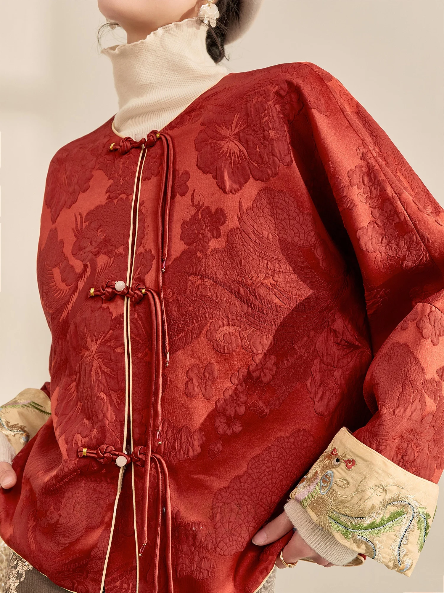 

Women's Jaet Heavy Embroidery Button up 3D New Chinese Sle Autumn Winter New Faion Trend round Ne Long Sve Coat