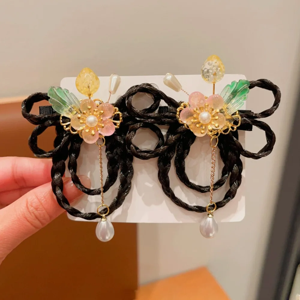 

All-match Red Children Wig Hairpin Tassels Flower Chinese New Year Headwear Baby Headwear Braid Hair Hanfu Hair Sticks Girls