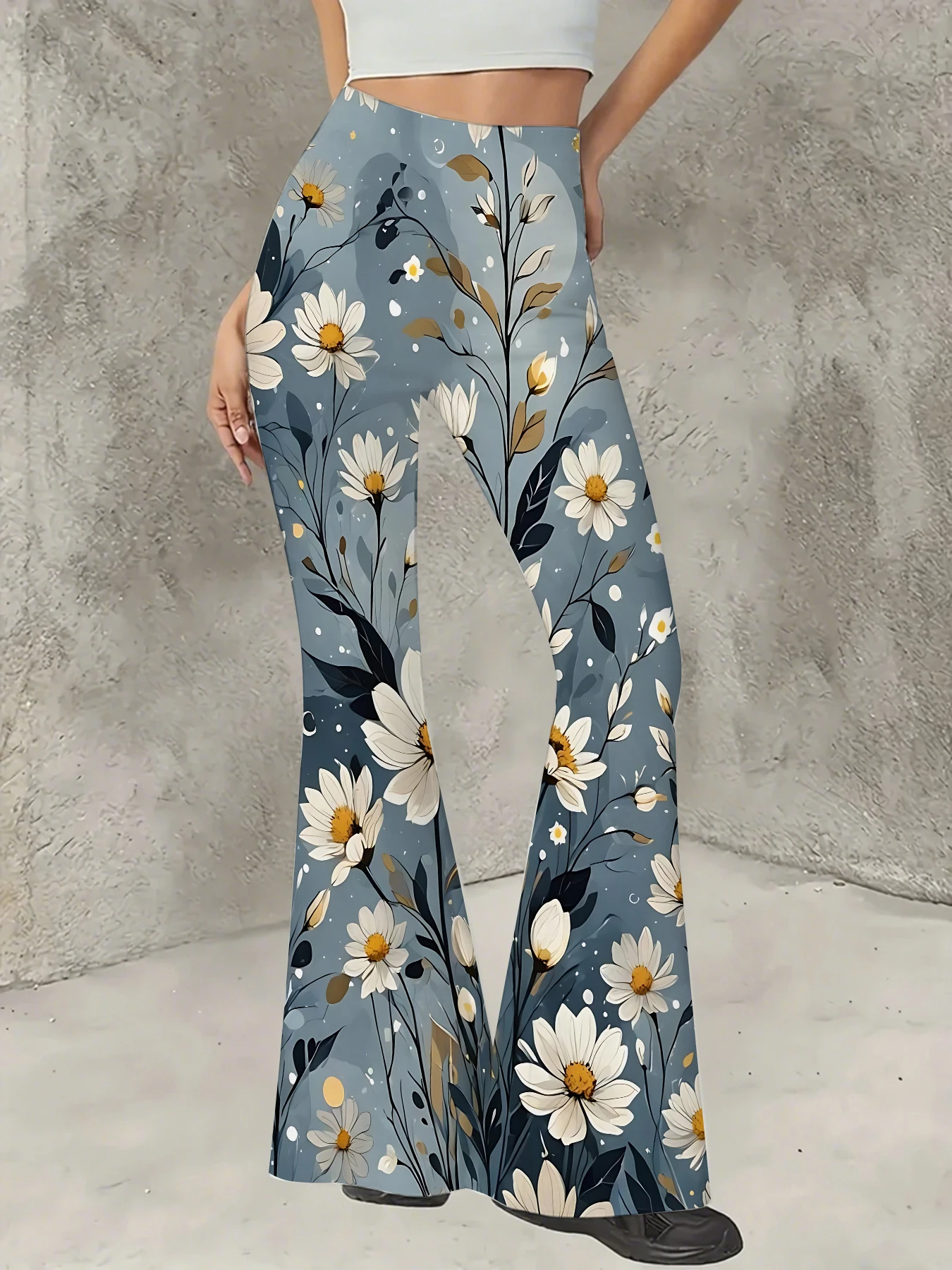 

Women's All-Over Print Flared Leggings Stretchy High Waist Bell Bottom Pants