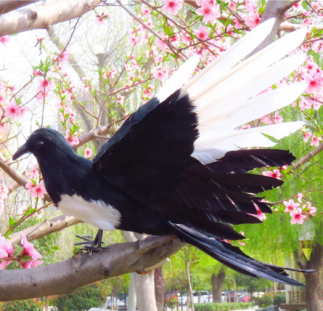 

spreading wings foam&feather magpie model home garden decoration,gift about 32x50cm d1220