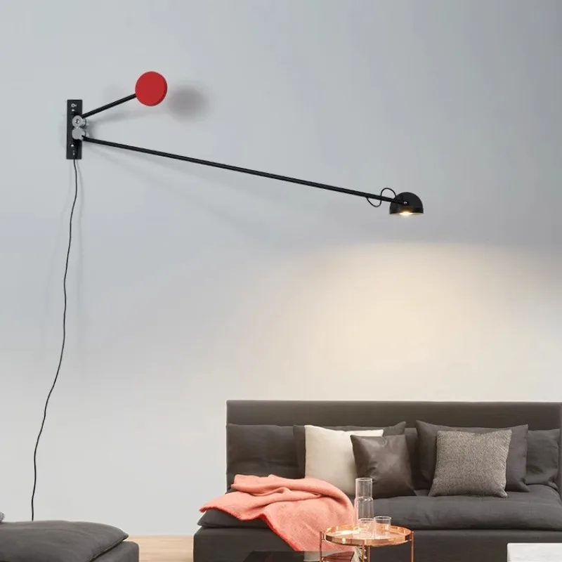 

Nordic Minimalist Creative Industrial Wall Lamps Living Dining Room Study Wiring Free Rotating Arm Long Pole LED Wall Sconces