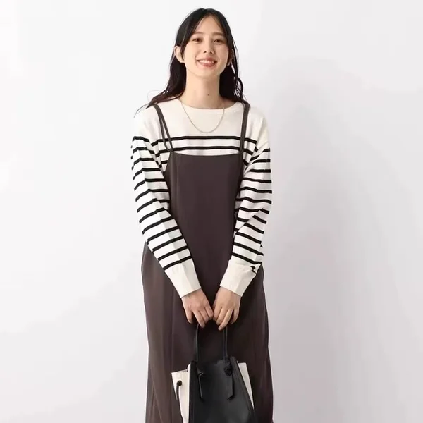 

Свободный повседневный круглый пуловер Ne, осенне-зимний теплый полосатый женский удобный модный длинный термобелье све