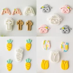 Easter Day Cute Rabbit Carrot Flower Sheep Cross Polymer Clay Earring Cutters Animal Tulip Clay Mould for Jewelry Pendant Making