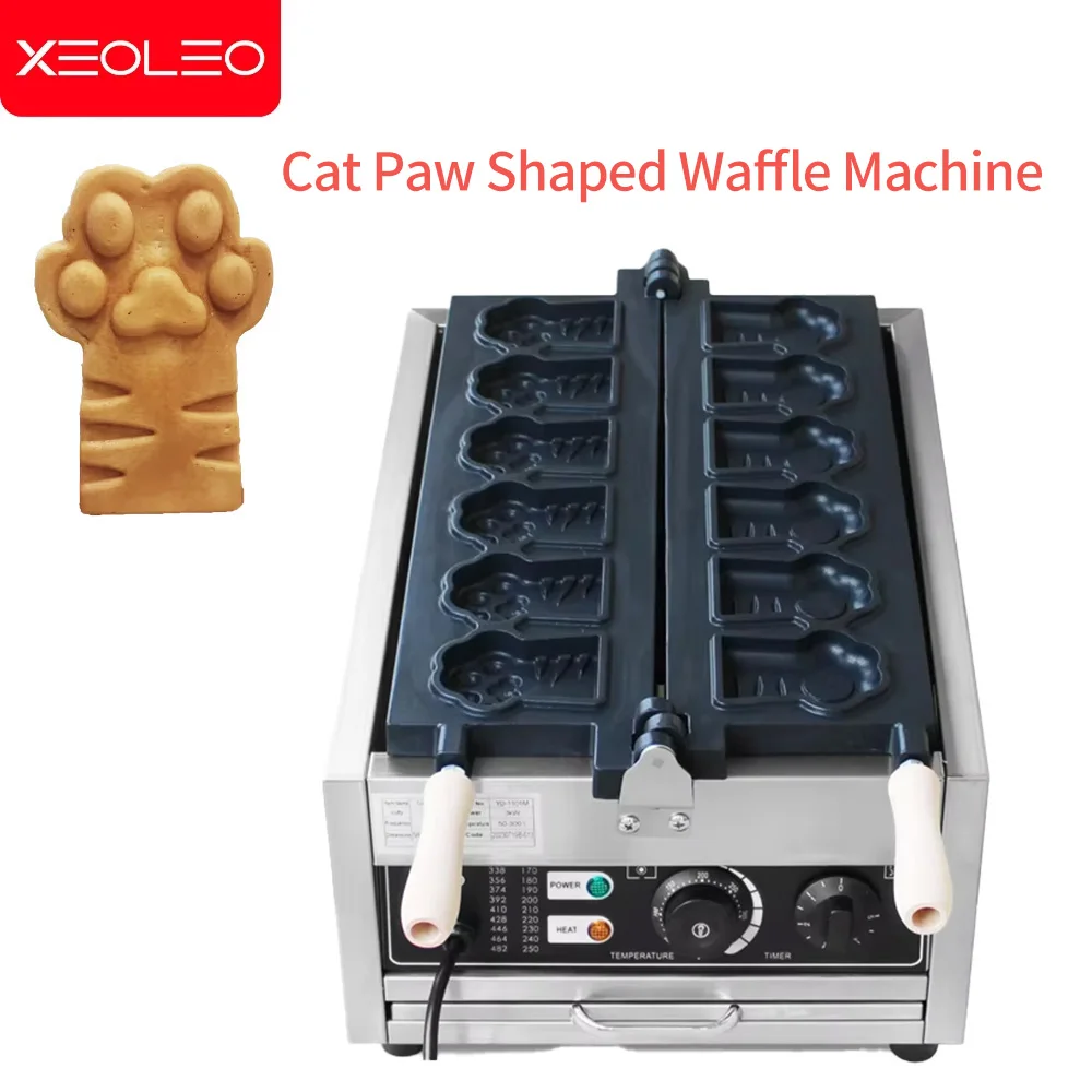 XEOLEO Electric Waffle Maker 6PCS Cat Paw Shaped Waffle Maker Machine 3000W Dog Cat Paw Shaped Waffle Bread  Machine