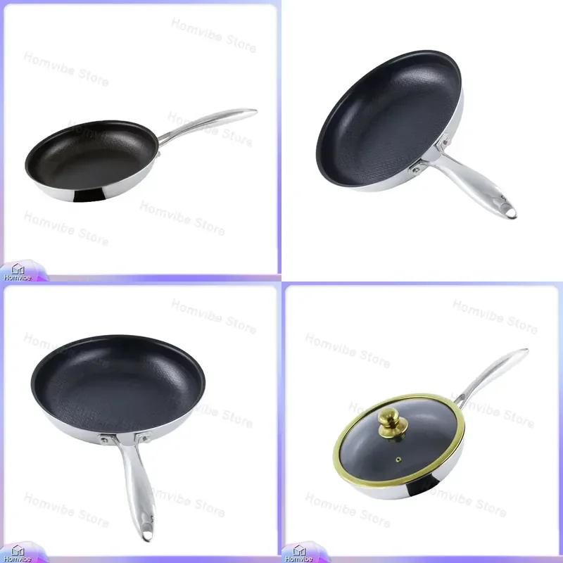 Non-Stick Frying Pan Stainless Steel Hybrid Honeycomb Triple Layer Cooking Pan for Induction Gas Stove Kitchen