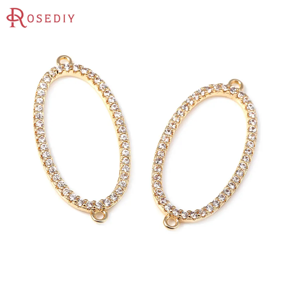 4 PZ 18 K Colore Oro Ottone e Zircone 2 Fori Ovale Connect Pendenti con Ciondoli di Alta Qualità Fai Da Te Creazione di Gioielli Collana Accessori