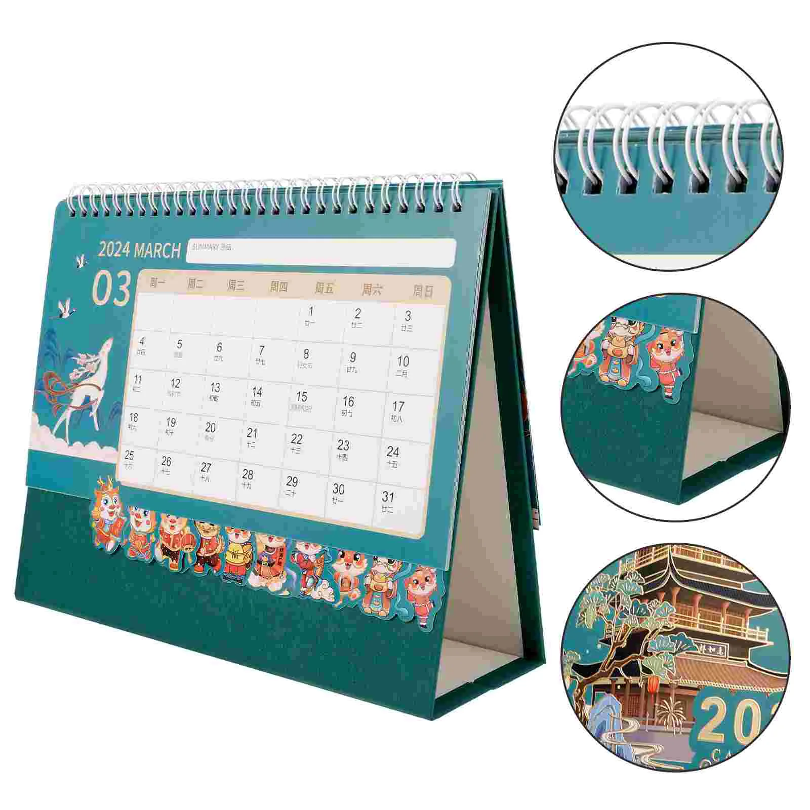 

2024 Desk Calendar Desktop Ornaments Chinese Style Dragon Year Flip for Decor Vertical Paper Calendar-2024 Work